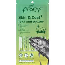 Pramy poslastica za mačke Skin&Coat od tune s jakobovim kapicama 4x14 g